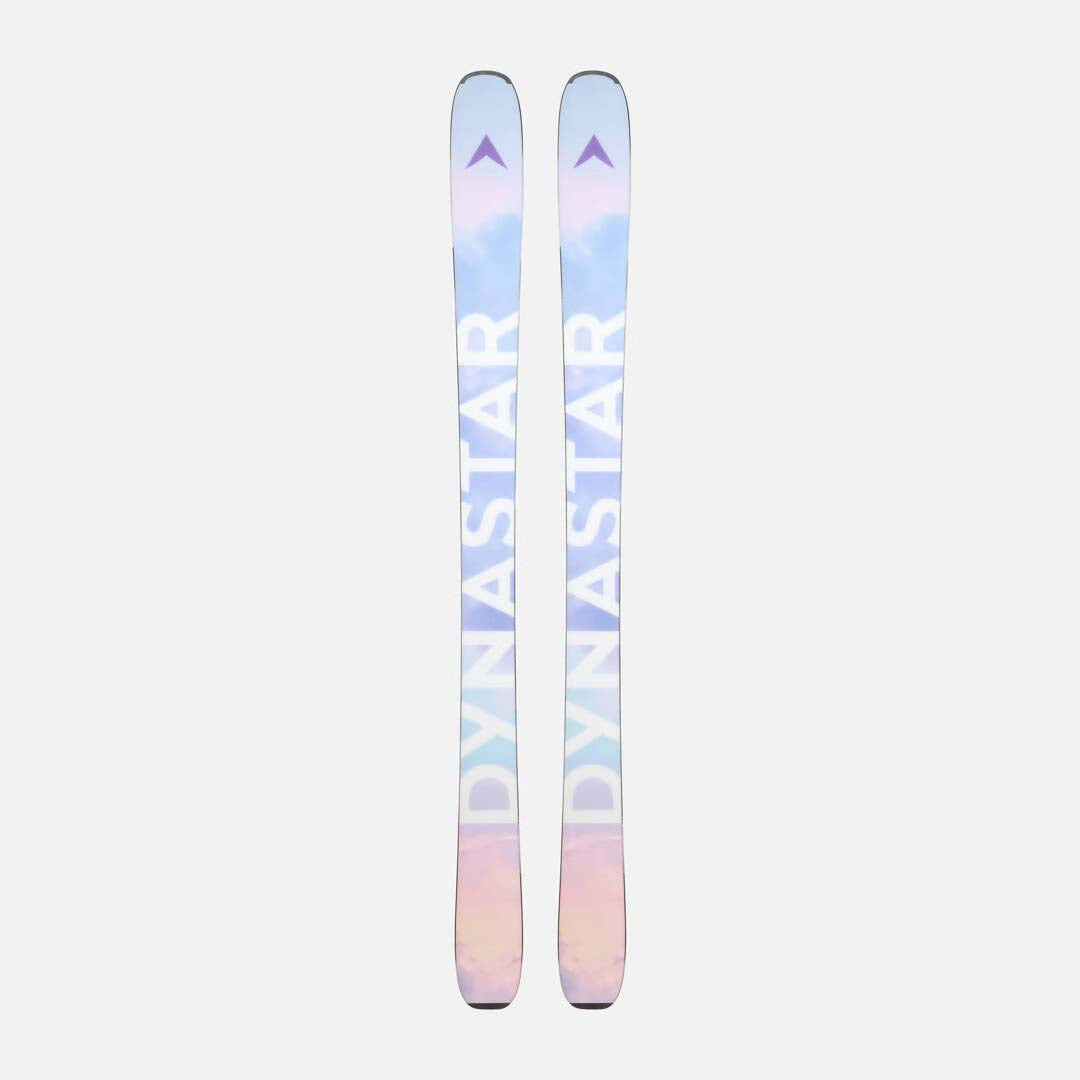 M-PROW92OPEN-A pair of Dynastar ski tips with a pastel blue, purple, and pink gradient design, displayed vertically against a light gray background.