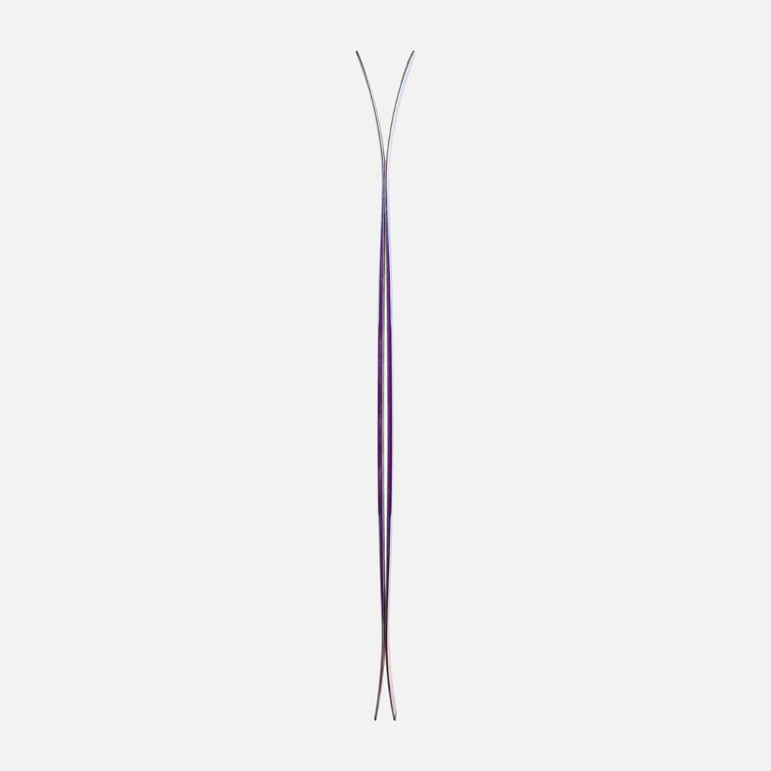 M-PROW92OPEN-A pair of Dynastar ski tips with a pastel blue, purple, and pink gradient design, displayed vertically against a light gray background.