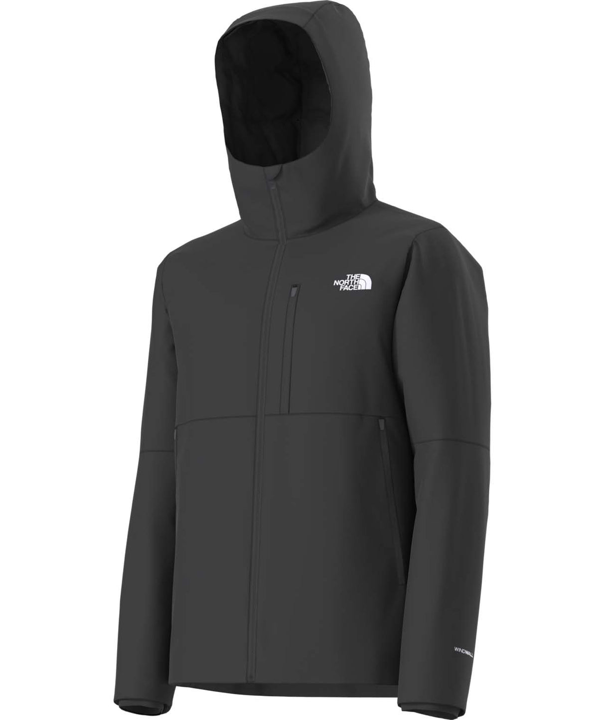 MApexElevationJacket- Black jacket with a hood on a white background