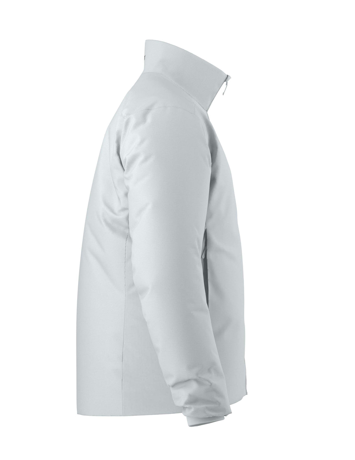 MAtomJacket-A light gray full-zip jacket with a stand-up collar and a small black Arc'teryx logo on the left chest, shown against a plain white background.