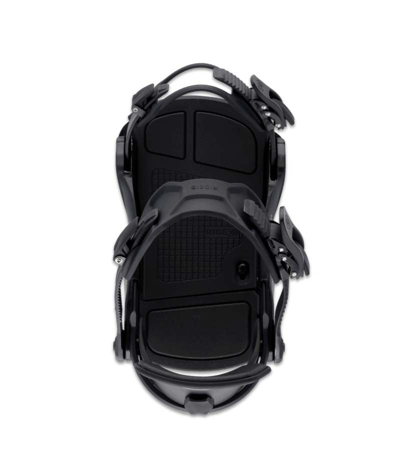 MC-4- Black snowboard bindings on a white background