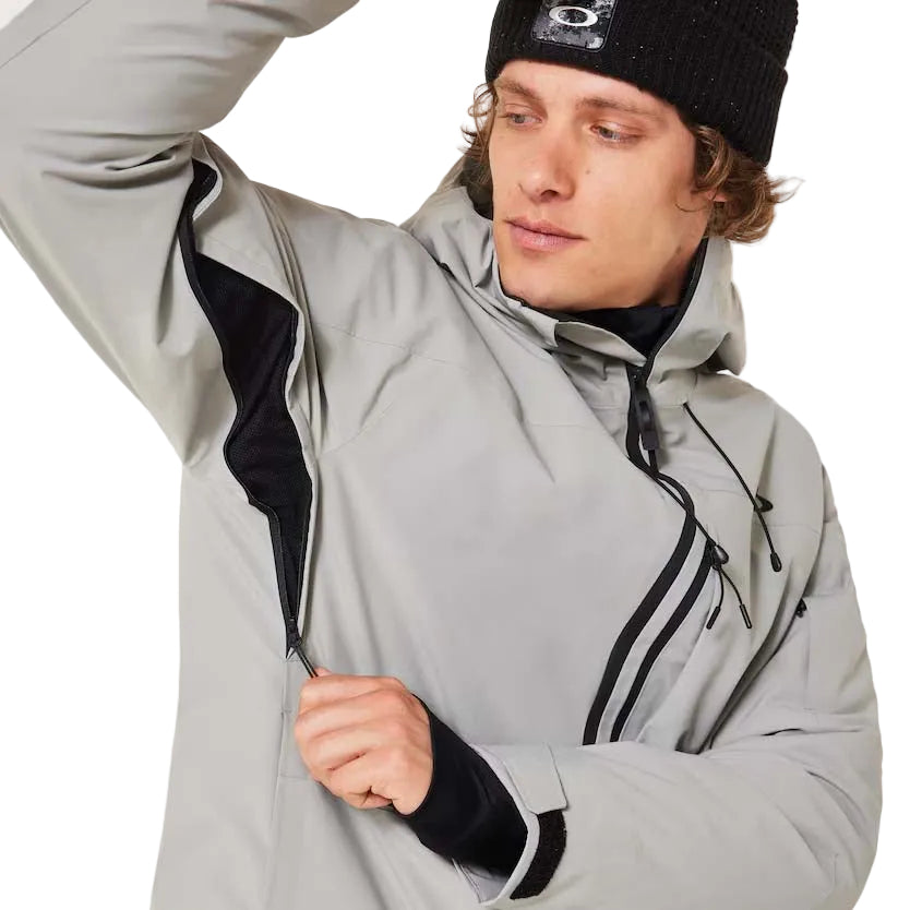 MCanopyIns.Jacket-Light gray jacket with black accents on a white background