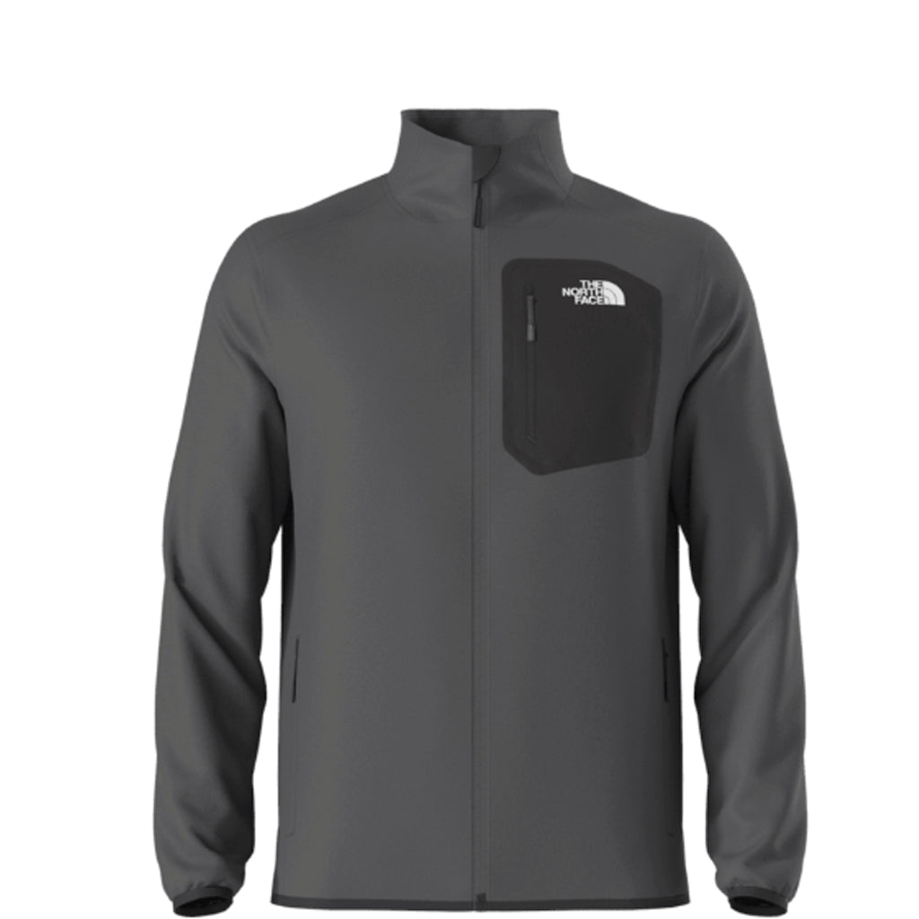 M Crest Full Zip Jacket-Gray jacket with a pocket and 'The North Face' logo on a white background