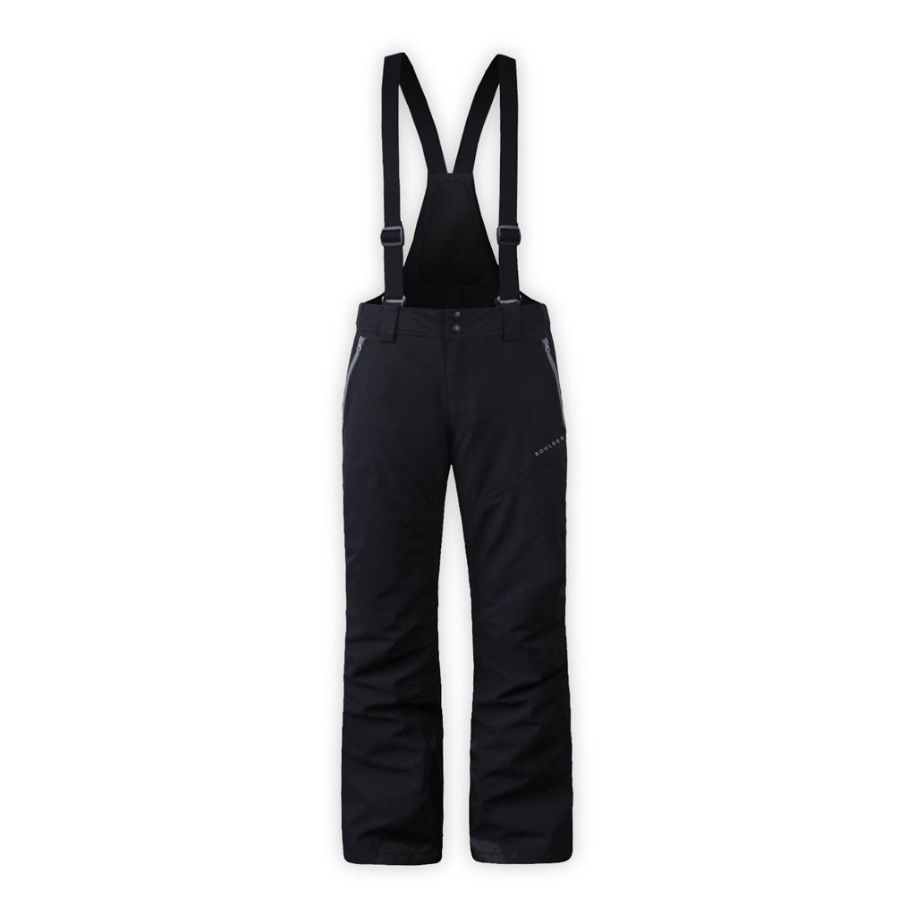 MDispatchSuspenderPant-Black snow pants with suspenders on a white background