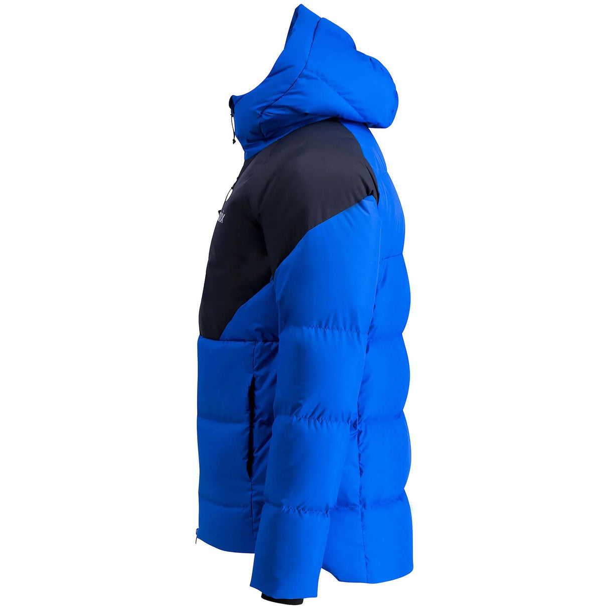 MFocusDownJacket- Blue and black puffer jacket with Swix logo on a white background