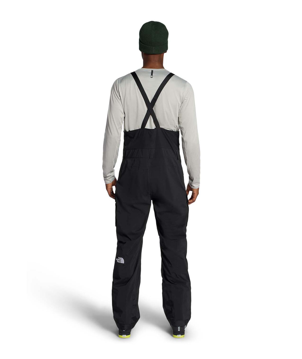 MFreedomBib-Black bib overalls with The North Face logo on a white background