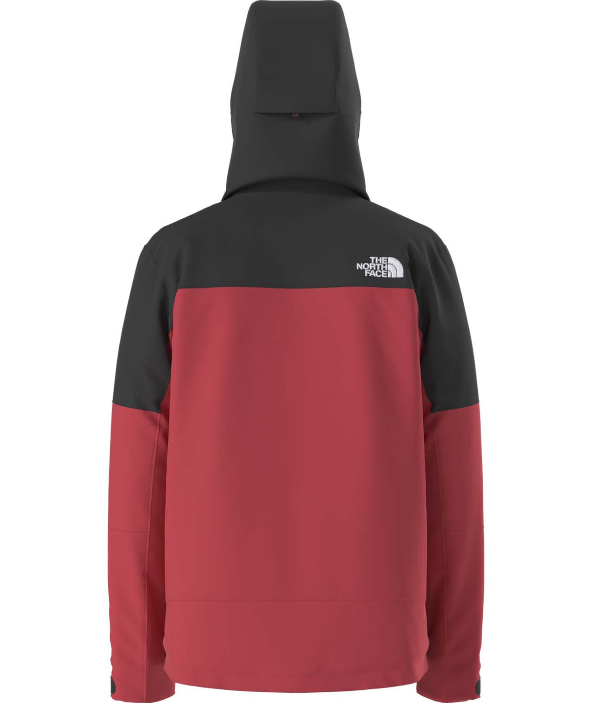 MFreedomInsulatedJacket- Black and red hooded jacket on a white background
