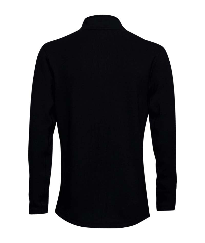 MHeavyweightGridFleece1_4Zip-Black long-sleeve shirt with a quarter zip on a white background