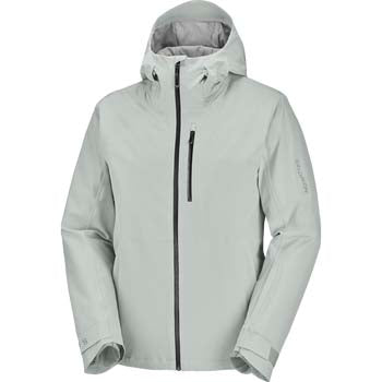 MHighlandInsulatedJacket-Light gray jacket with a hood on a white background