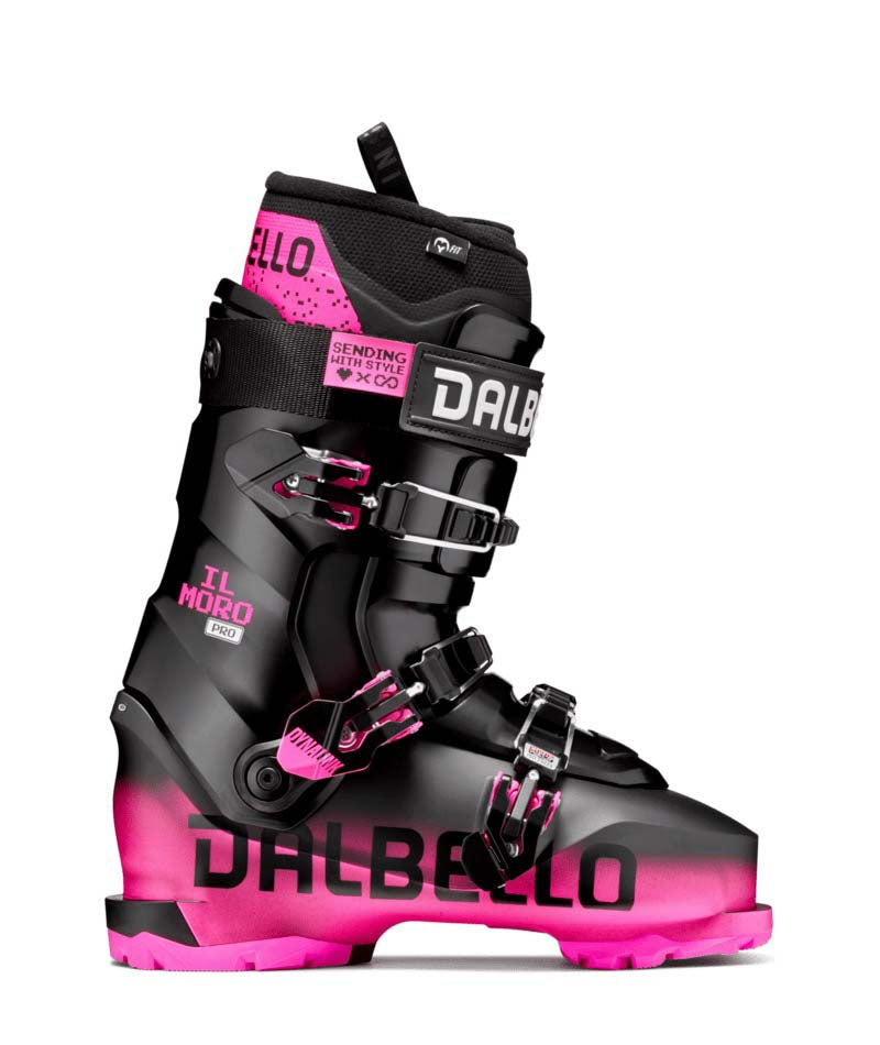 IlMoroPro3DWrap-Black and pink ski boot with 'Dalbello' branding on a white background