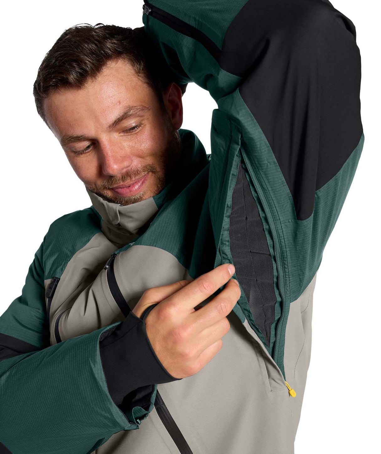 MSnowsquallJacket-Green and gray jacket with The North Face logo on a white background