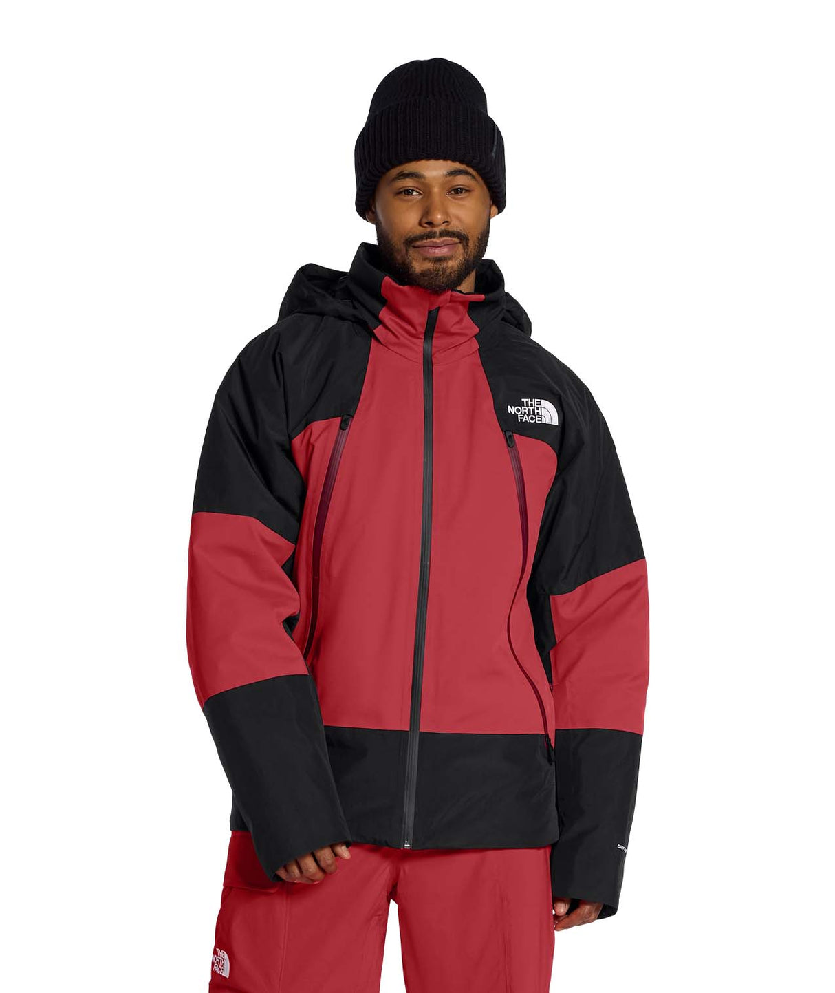 MSnowsquallJacket-Red and black jacket with The North Face logo on a white background