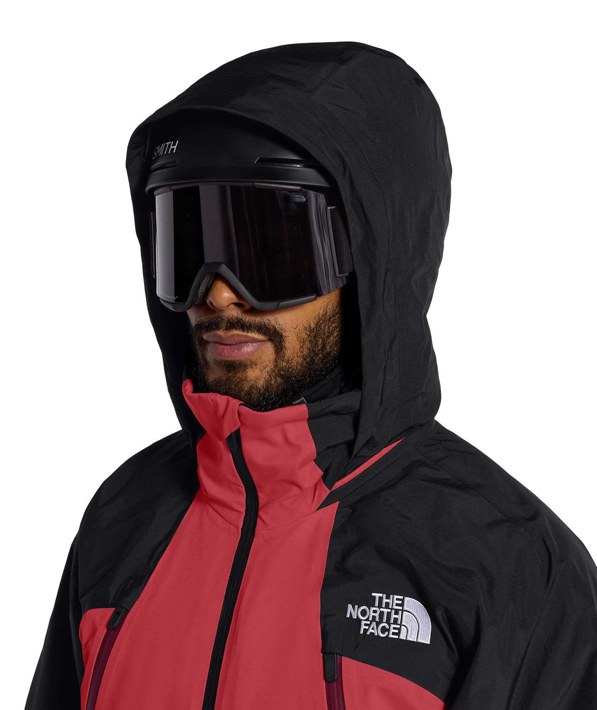 MSnowsquallJacket-Red and black jacket with The North Face logo on a white background