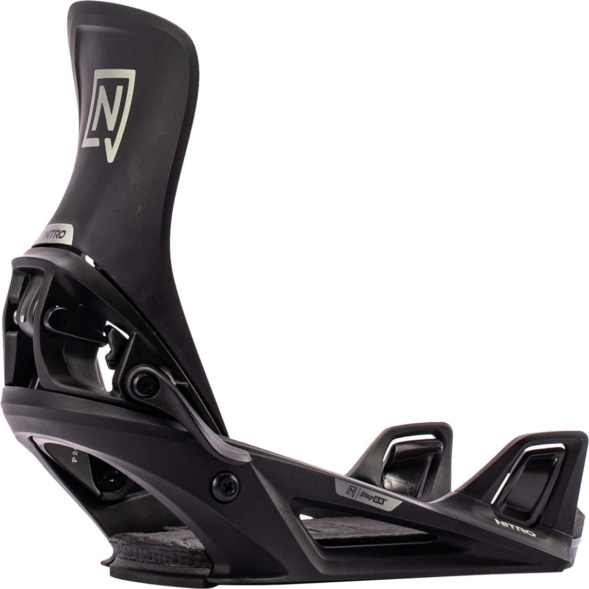 MStep-On-Black snowboard binding on a white background