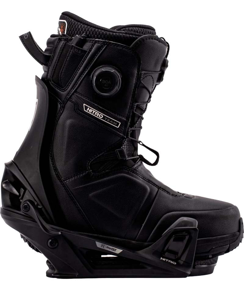 MStep-On-Black snowboard binding on a white background