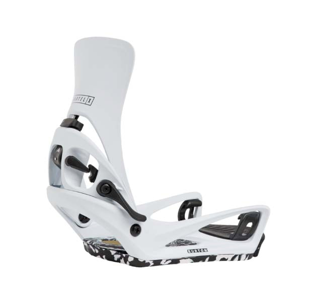 MStepOnCartelXSnowboardBindings-White snowboard binding with black accents on a white background