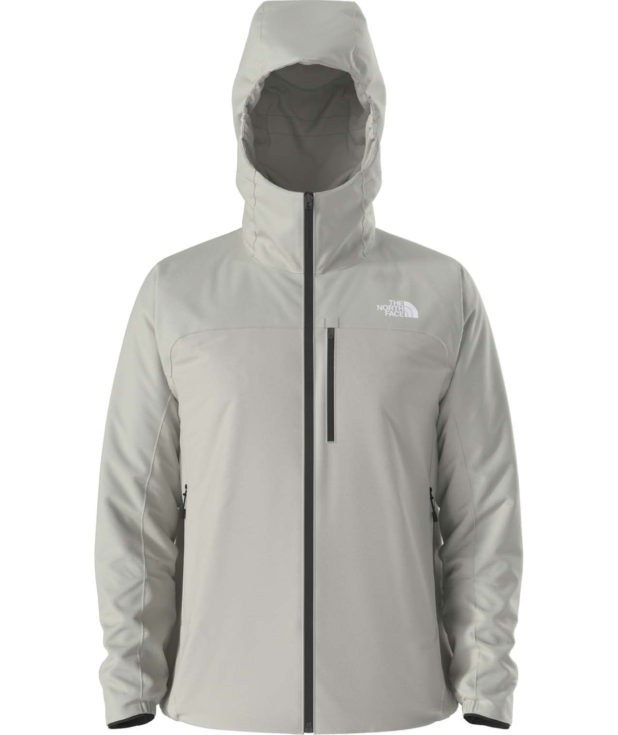 MSummitCasavalHoodie-Light grey hooded jacket with The North Face logo on the back against a white background