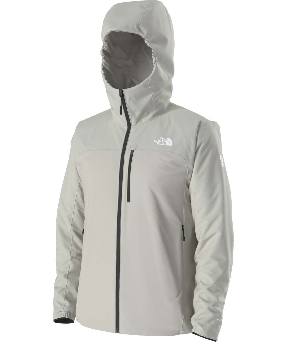 MSummitCasavalHoodie-Light grey hooded jacket with The North Face logo on the back against a white background