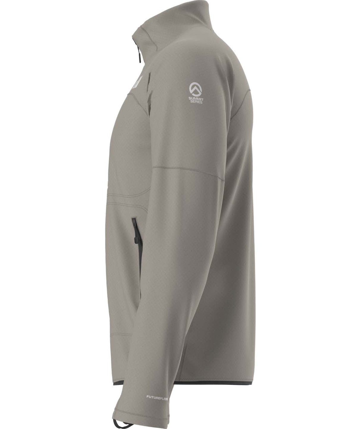 MSummitFUTUREFLEECEFullZipJacket-Gray jacket with black zipper and The North Face logo on a white background