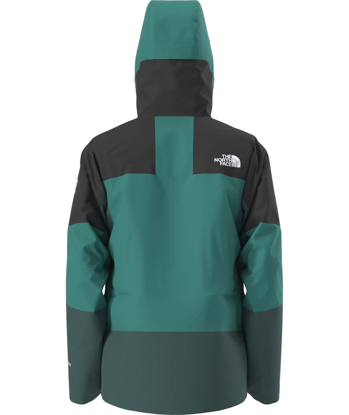 MSummitVerbierGTXJacket- Green and Black hooded jacket with North Face logo on white background