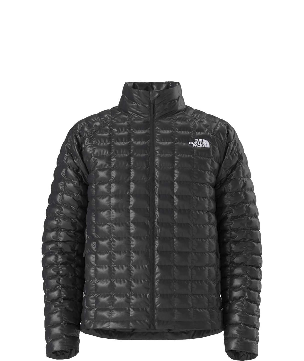 MTHERMOBALLJacket-Black quilted jacket with The North Face logo on a white background