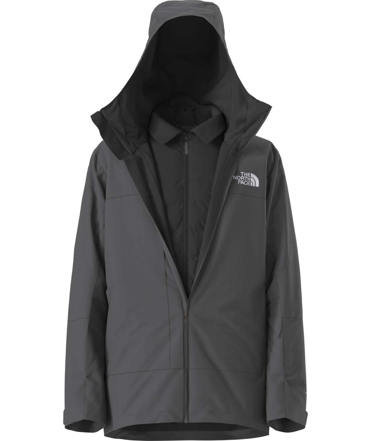 MTHERMOBALLSnowTriclimateJacket-Grey jacket with a hood on a white background