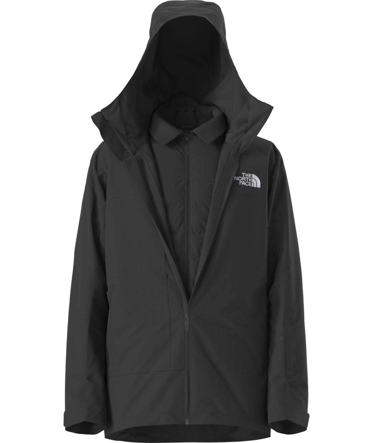 MTHERMOBALLSnowTriclimateJacket-Black jacket with a hood on a white background