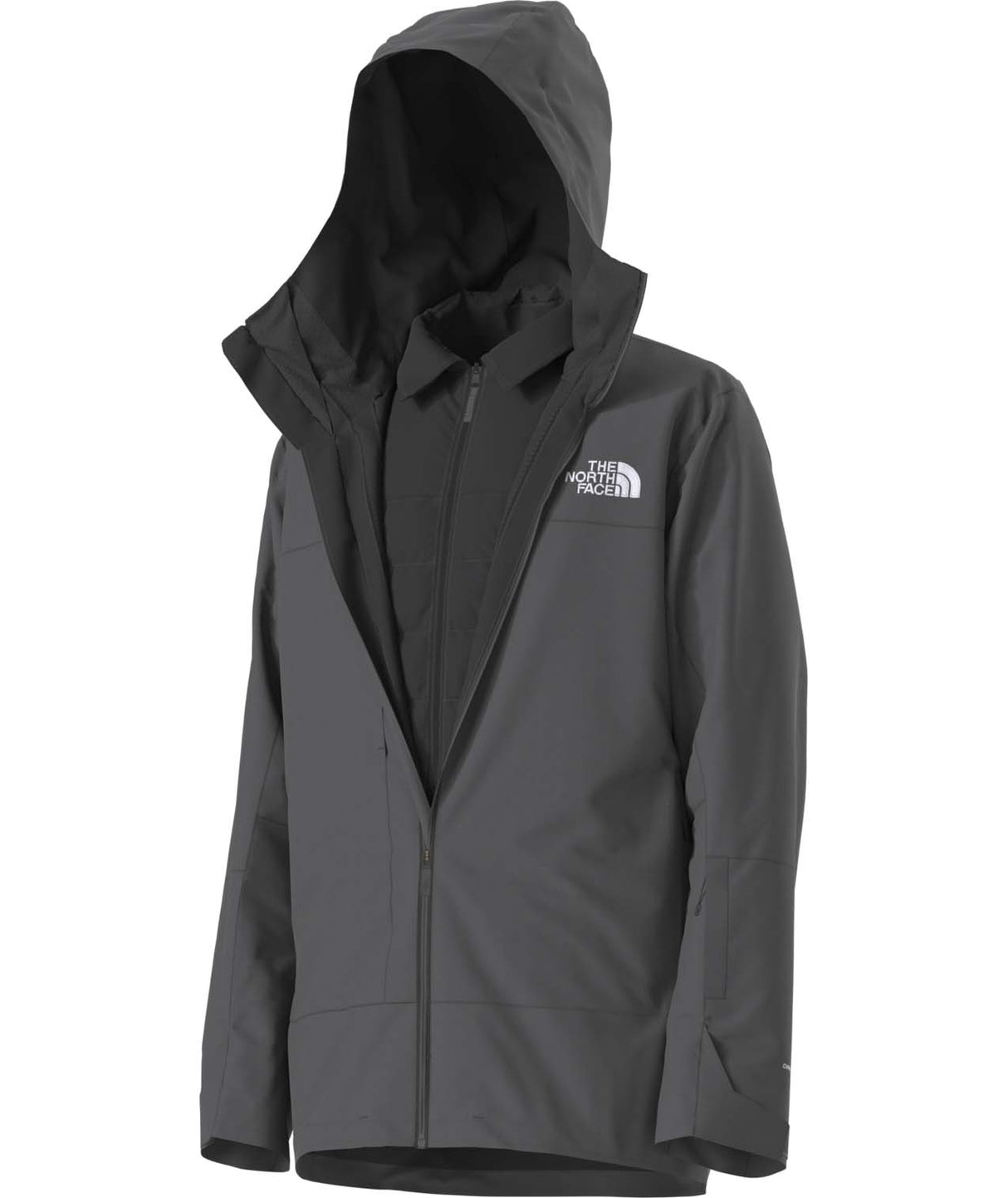 MTHERMOBALLSnowTriclimateJacket-Grey jacket with a hood on a white background
