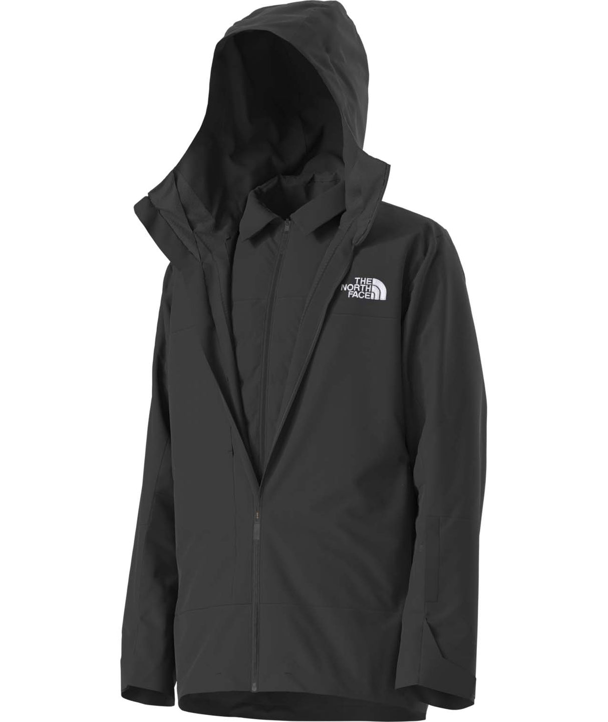 MTHERMOBALLSnowTriclimateJacket-Black jacket with a hood on a white background