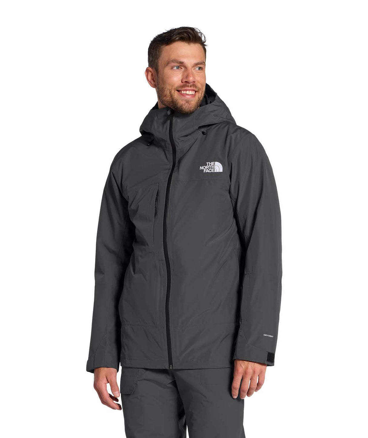 MTHERMOBALLSnowTriclimateJacket- Man wearing a dark grey jacket on a white background