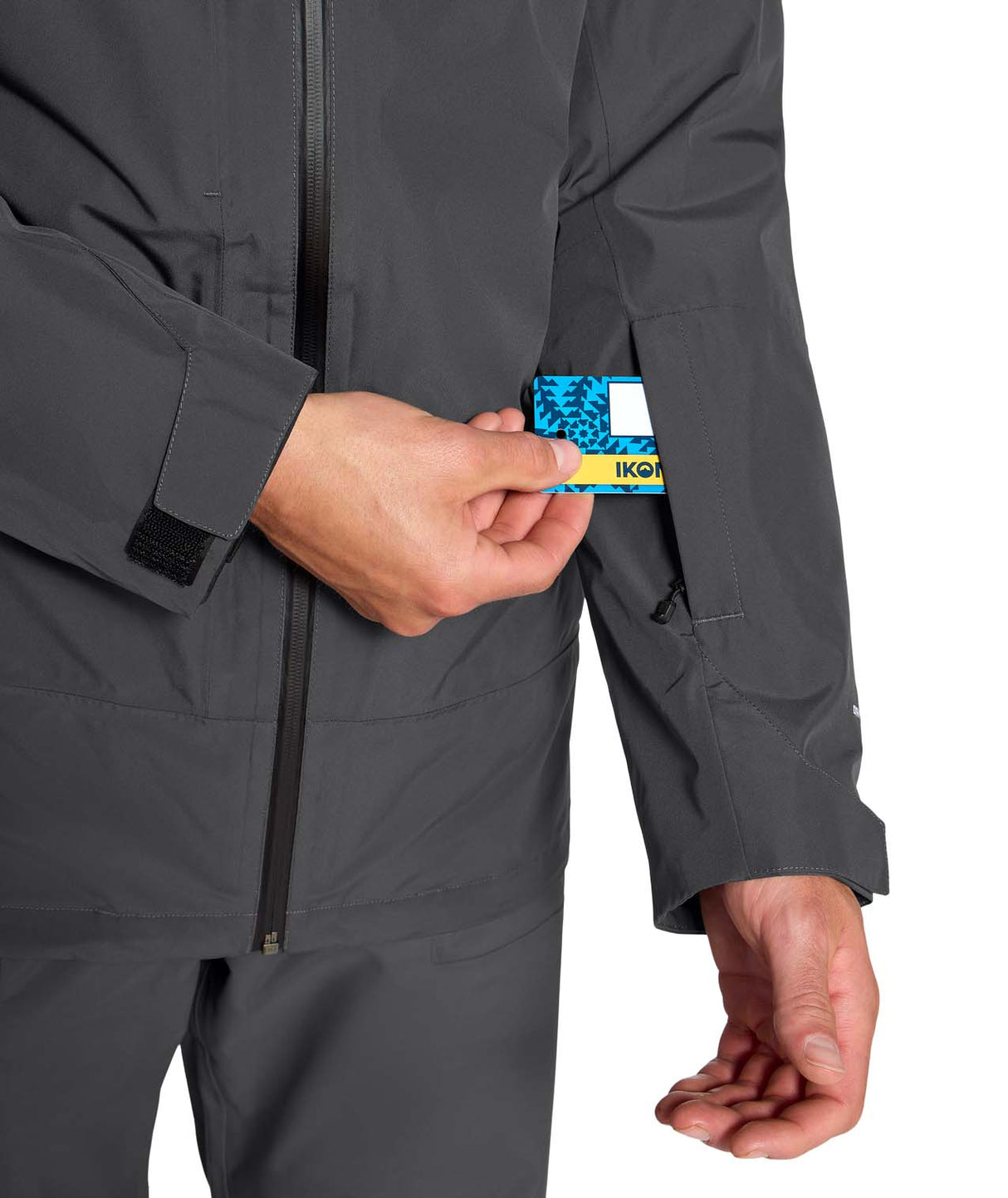 MTHERMOBALLSnowTriclimateJacket- Man wearing a dark grey jacket on a white background