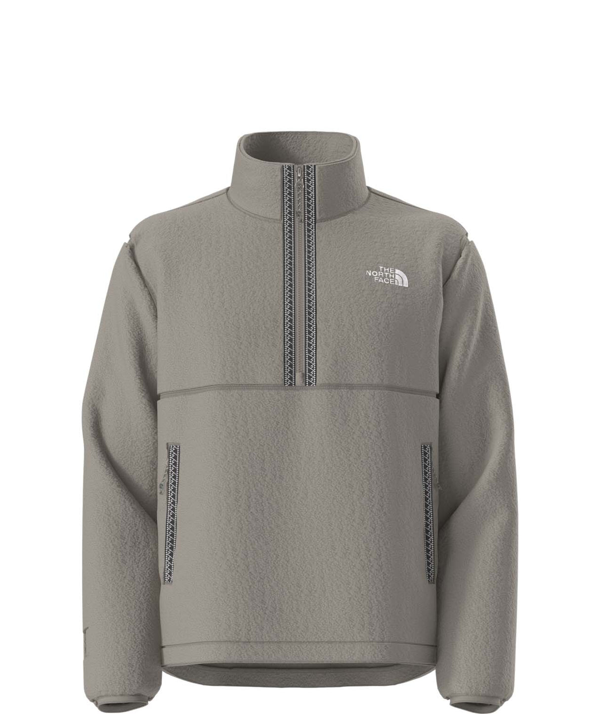 MTNFFleeski1_4ZipPullover- Beige quarter zip with The North Face logo on a white background