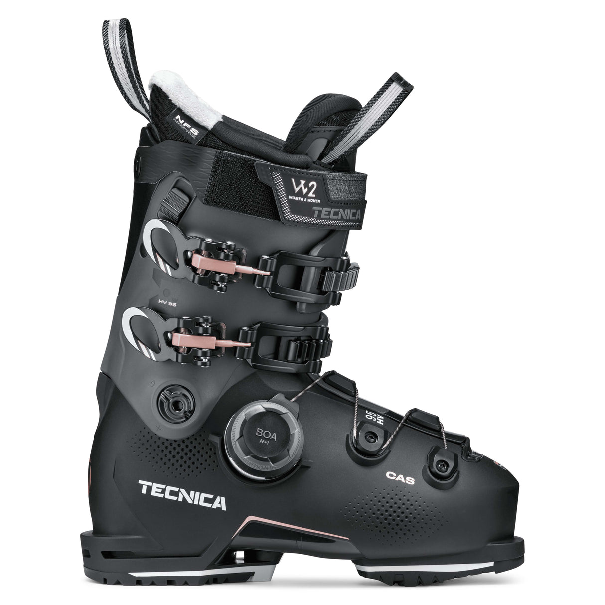 MachBOAHV95W- Black ski boot on a white background
