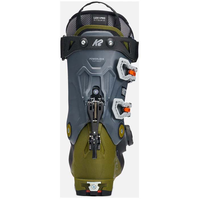 Mindbender110BOA-Green and gray ski boot with BOA system on a white background