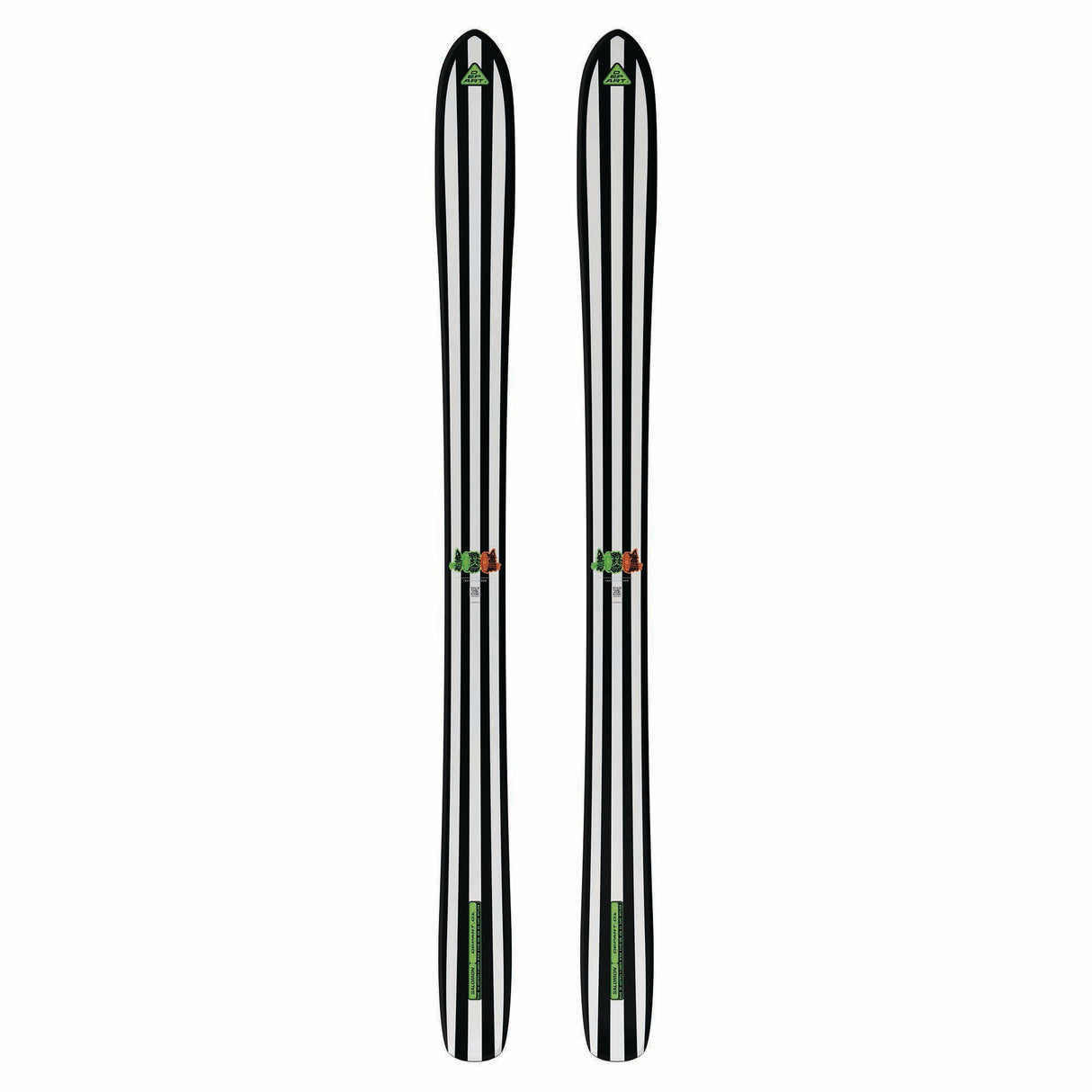 NDEPART01- Two skis with green and red accents on a white background