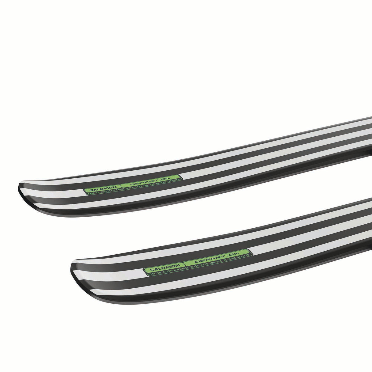 NDEPART01-Two skis with green and yellow branding on a white background