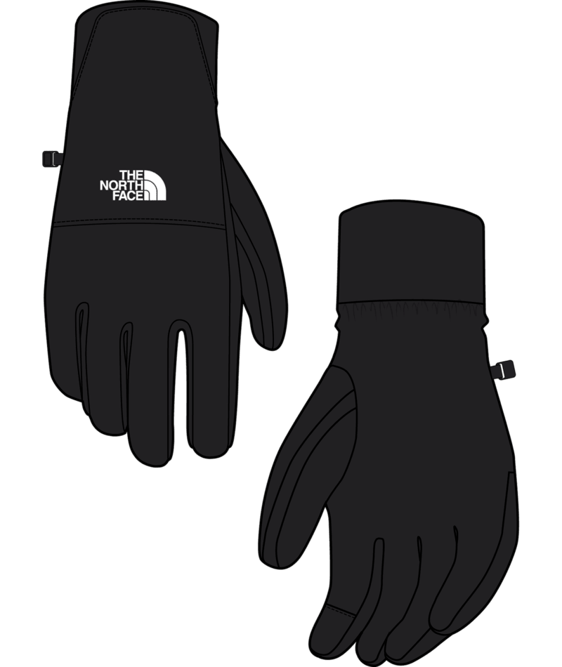 W Shelbe Raschel Etip Glove-Black gloves with The North Face logo on a transparent background