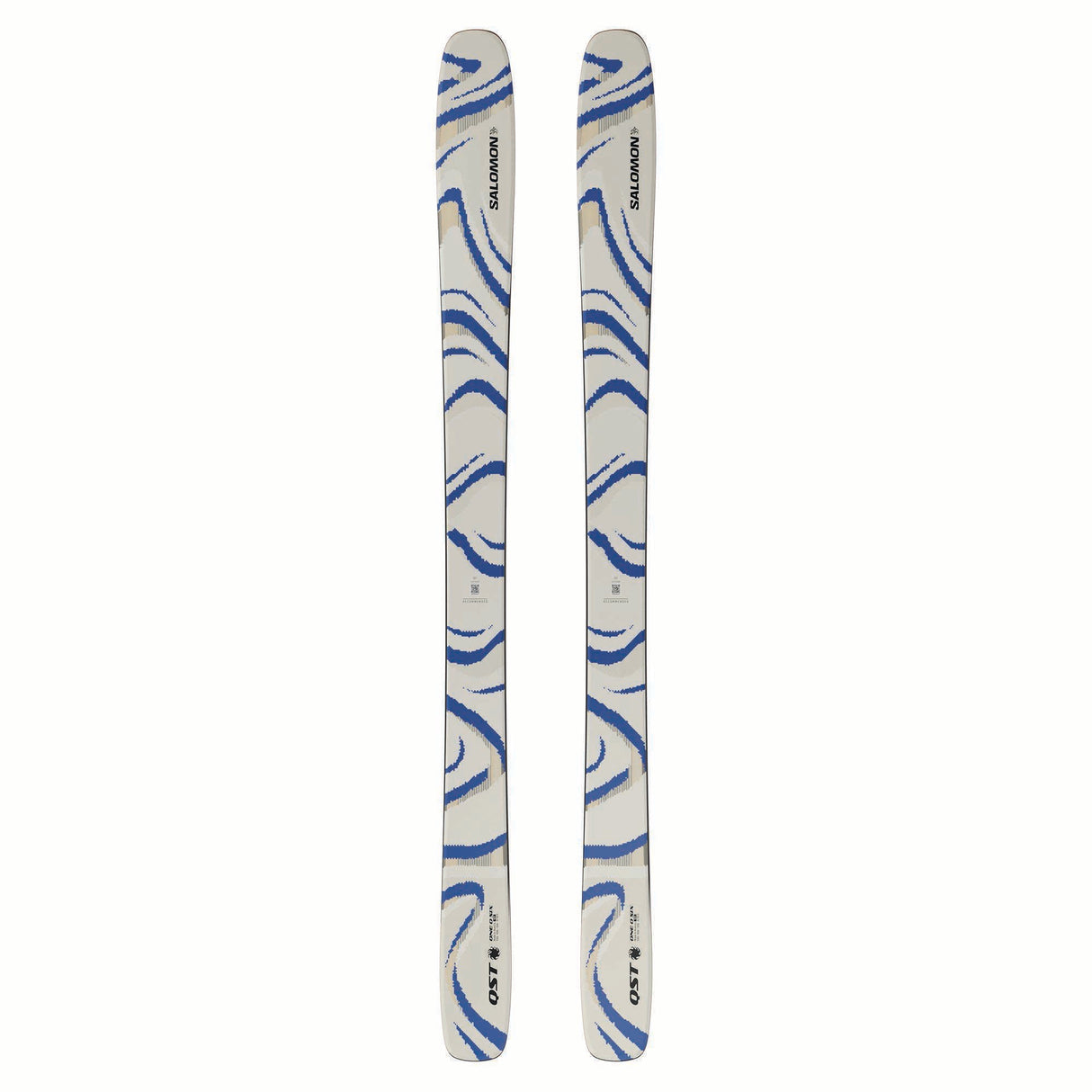 NQST106ALMONDMILK-Pair of skis with blue and white pattern on a white background