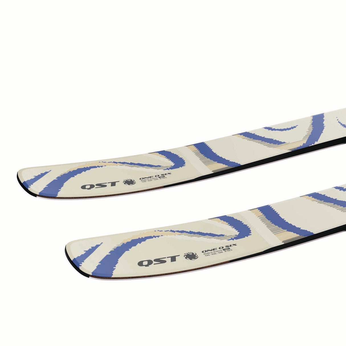 NQST106ALMONDMILK-Two skis with a blue and beige pattern on a white background