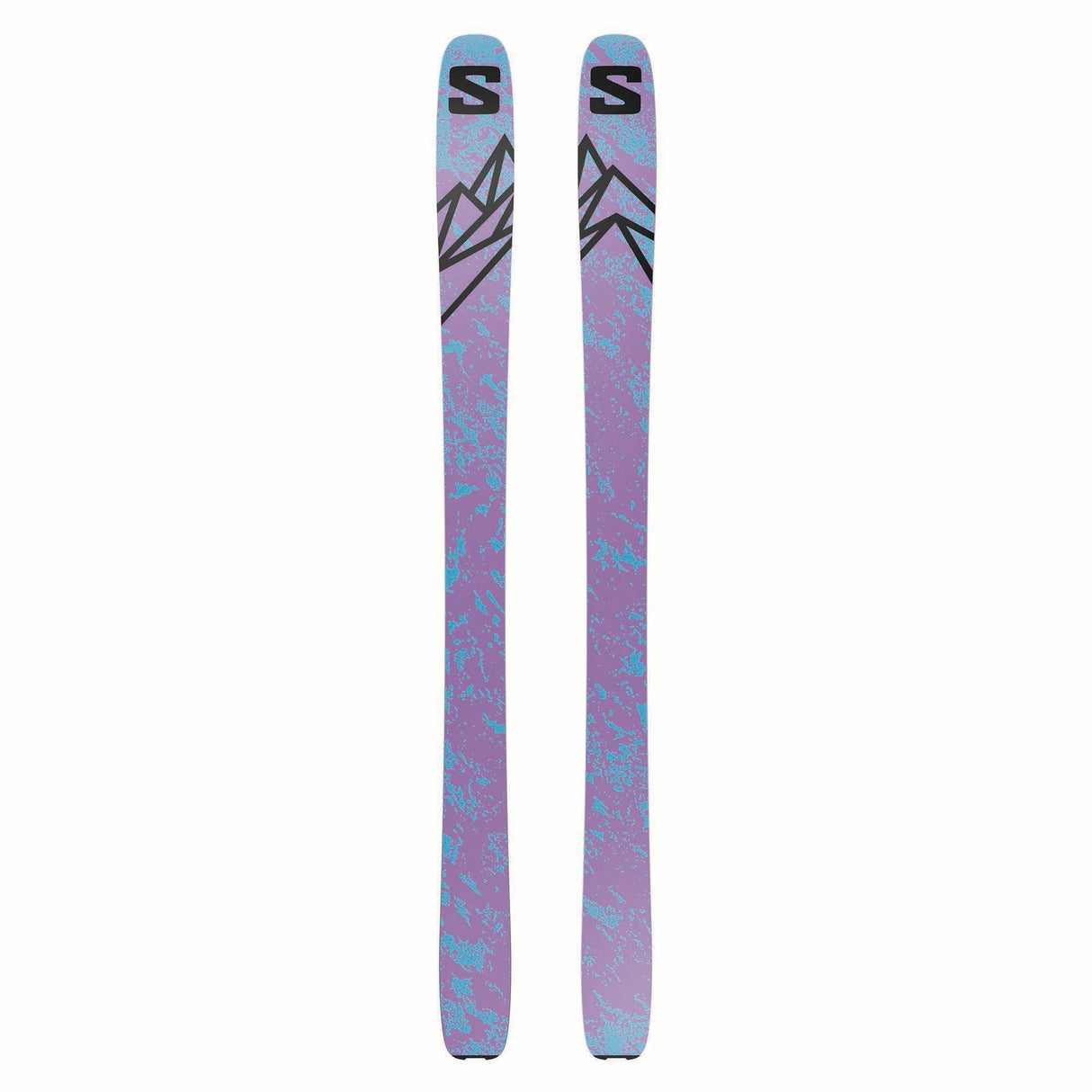 NSLABQSTECHO-Purple skis with black and blue pattern on a white background