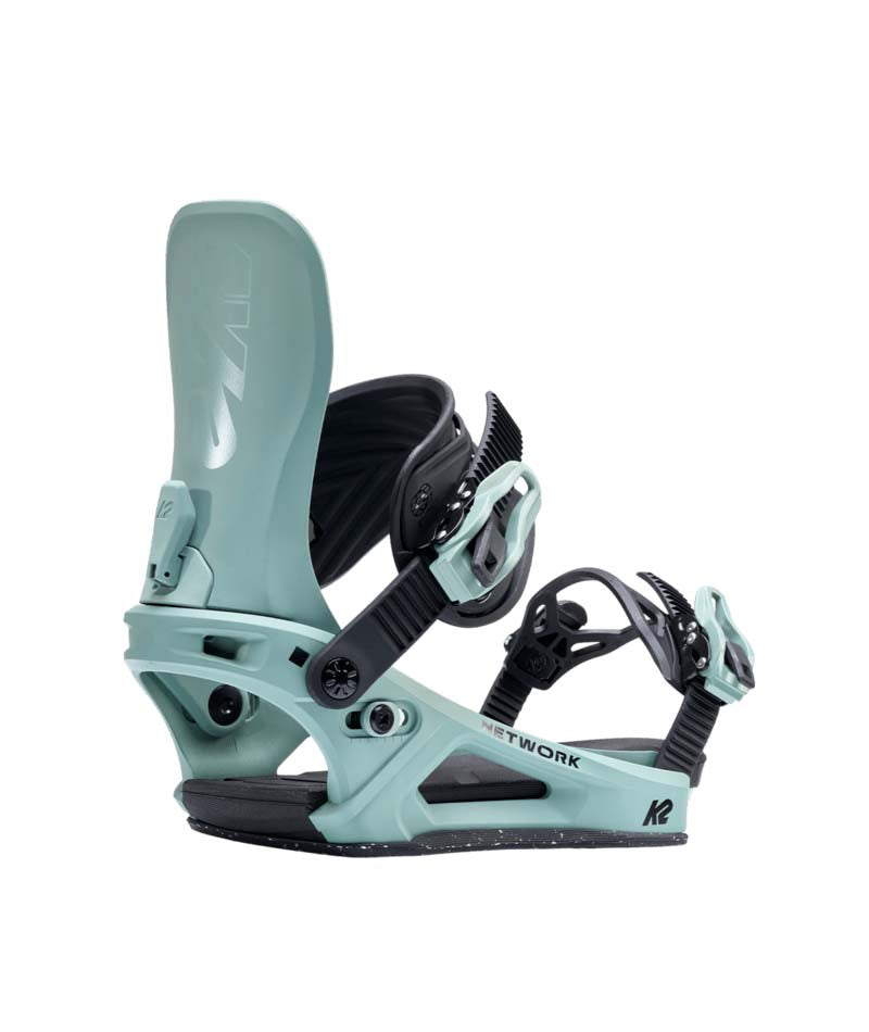 WNetwork- Light green snowboard binding on a white background