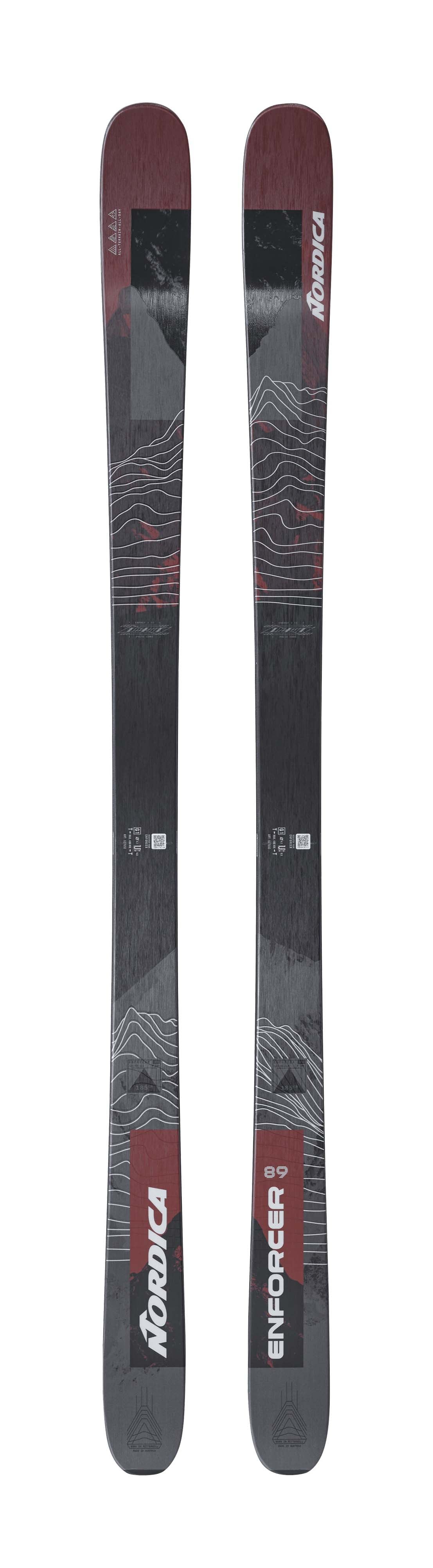 Nordica Enforcer 89- Two skis with bindings on a white background