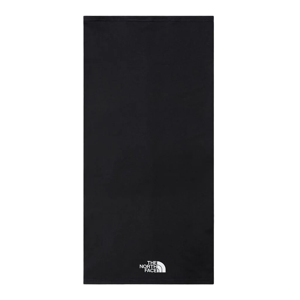 NorthFaceBaseGaiter- Black balaclava with The North Face logo on a white background