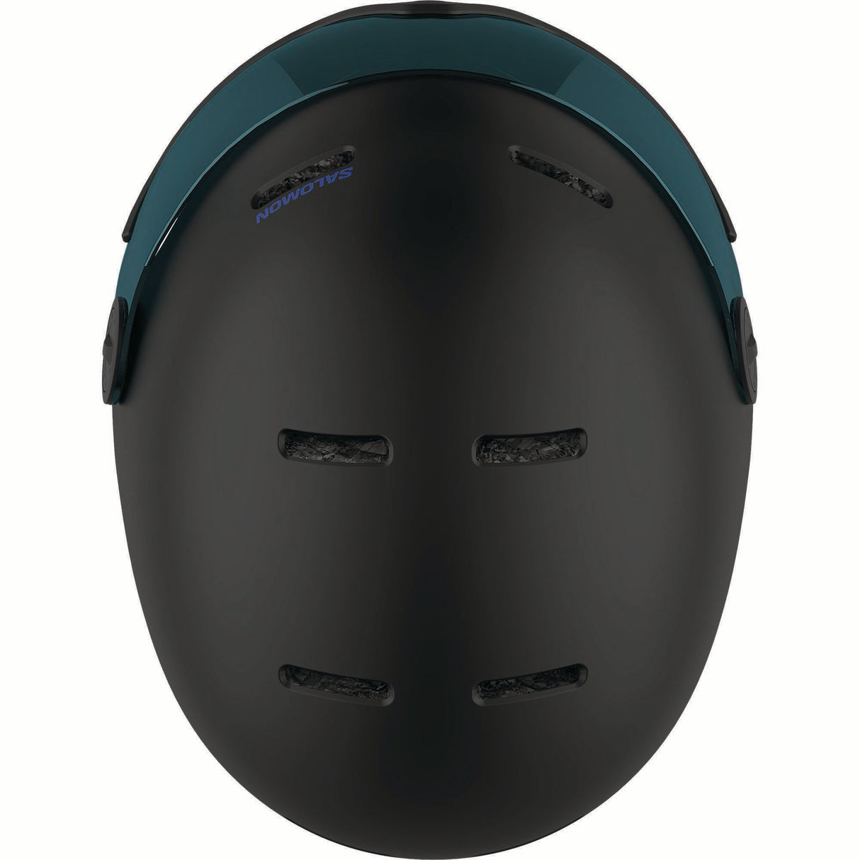 ORKAVISOR- Black helmet with a blue visor on a white background
