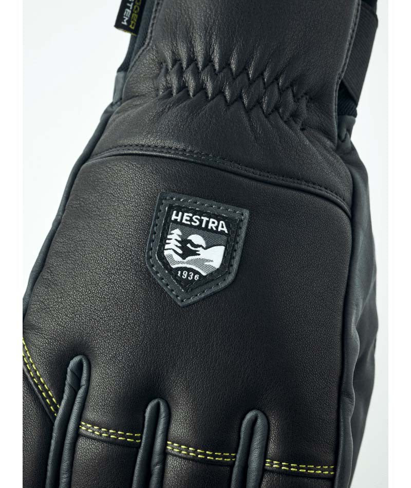 OmniTriggerGlove-A pair of black leather winter gloves shown against a plain white background