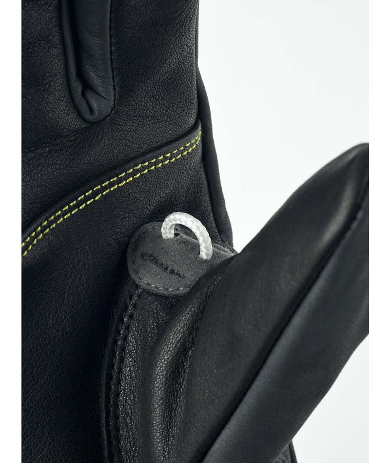 OmniTriggerGlove-A pair of black leather winter gloves shown against a plain white background