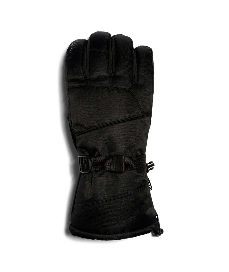OtisGlove-A single black insulated winter glove with a wrist strap and buckle, shown against a plain white background.
