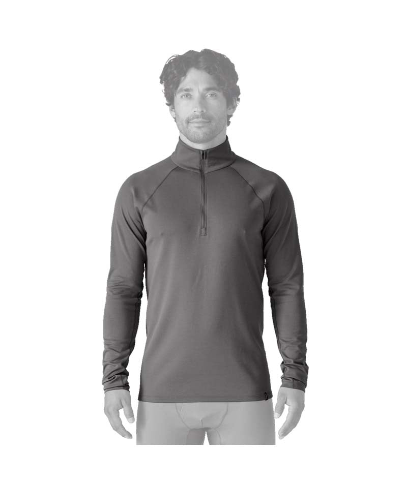 Patagonia Capilene Midweight Zip Neck Mens- Man wearing a gray long-sleeve athletic shirt on a white background