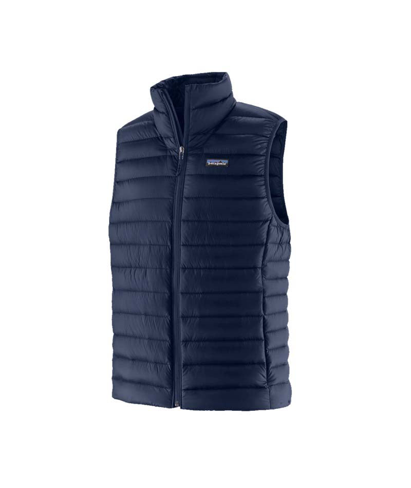 Patagonia Down Sweater Mens Vest- Navy puffer vest on a white background