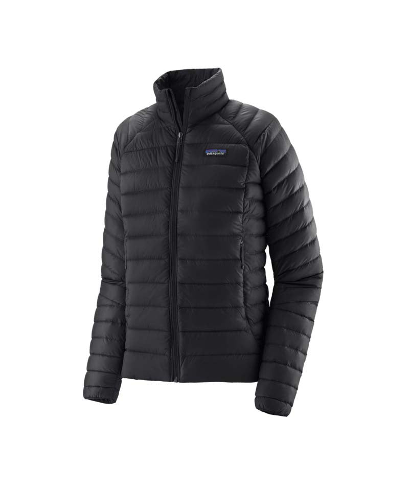Patagonia Down Sweater Womens Jacket-Black puffer jacket with Patagonia logo on a white background
